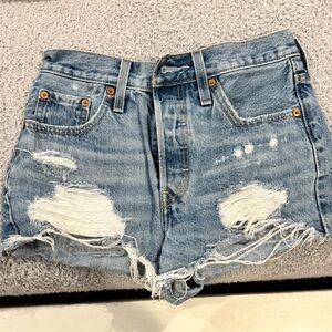 Levi's Blue Distressed Jean Shorts